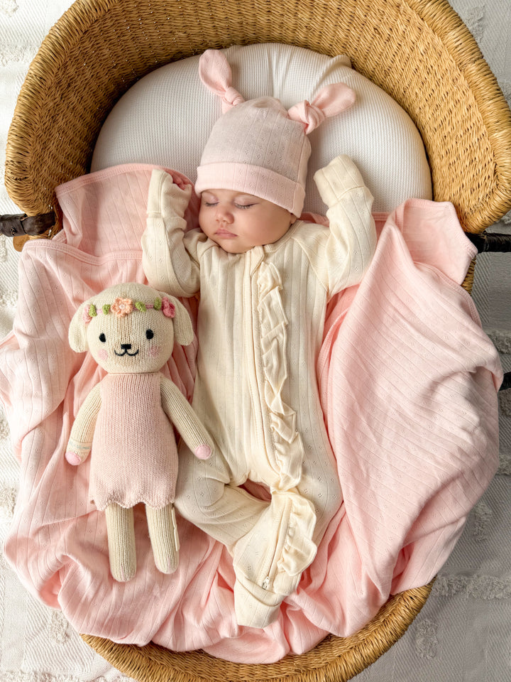 Essential Frill Zip Romper | Buttercream Pointelle