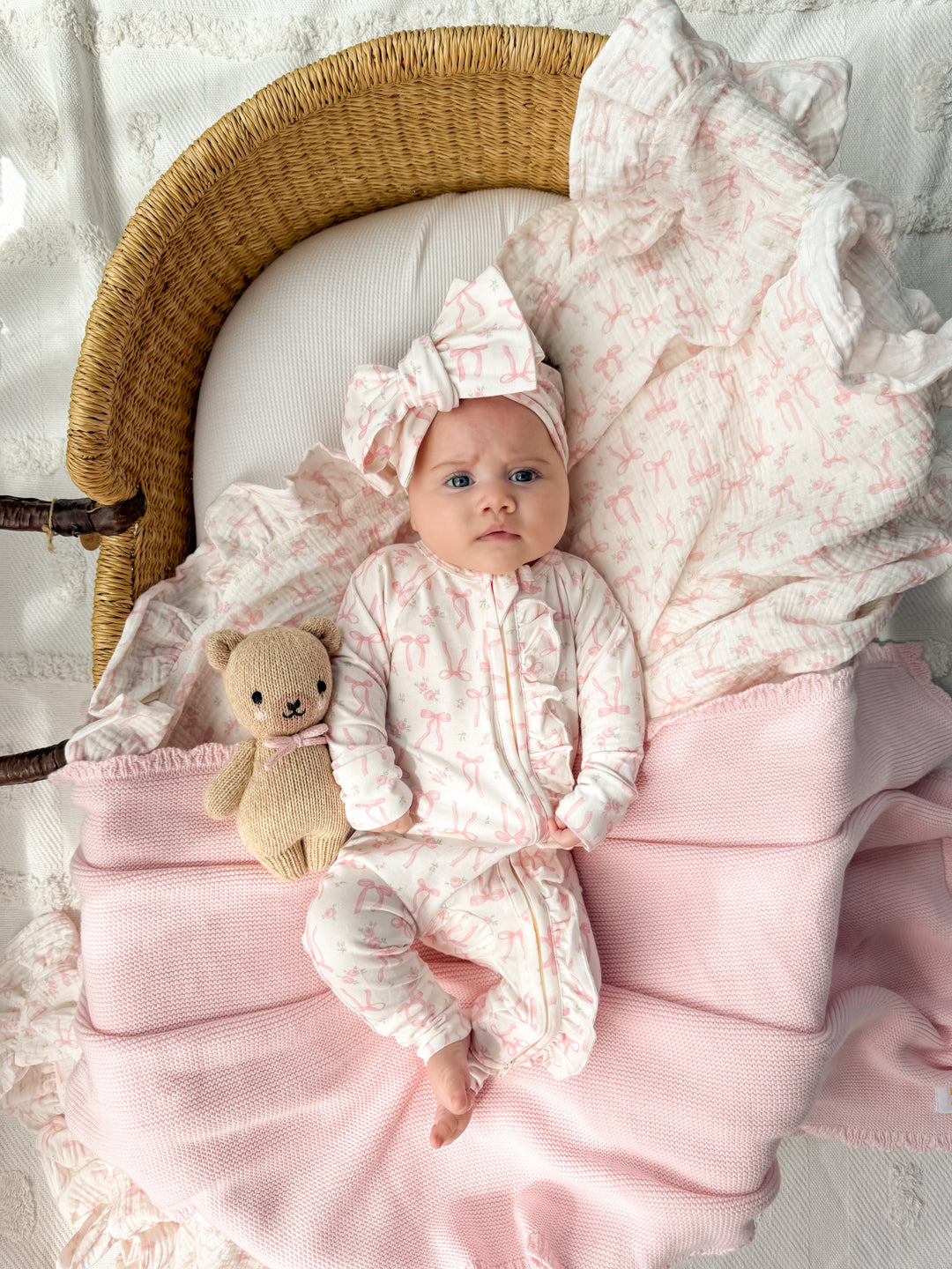 Frill Muslin Blanket | Pink Bow Floral