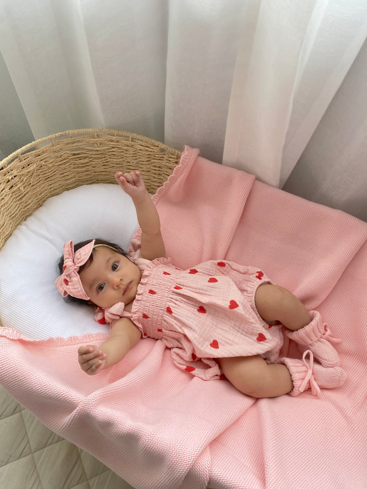 Tie Muslin Romper | Red Hearts