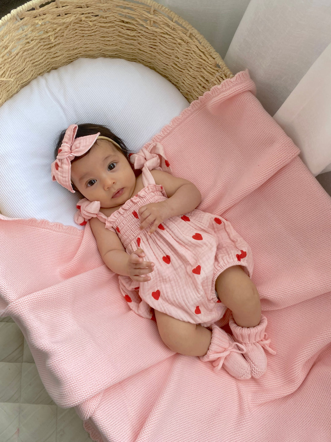 Tie Muslin Romper | Red Hearts