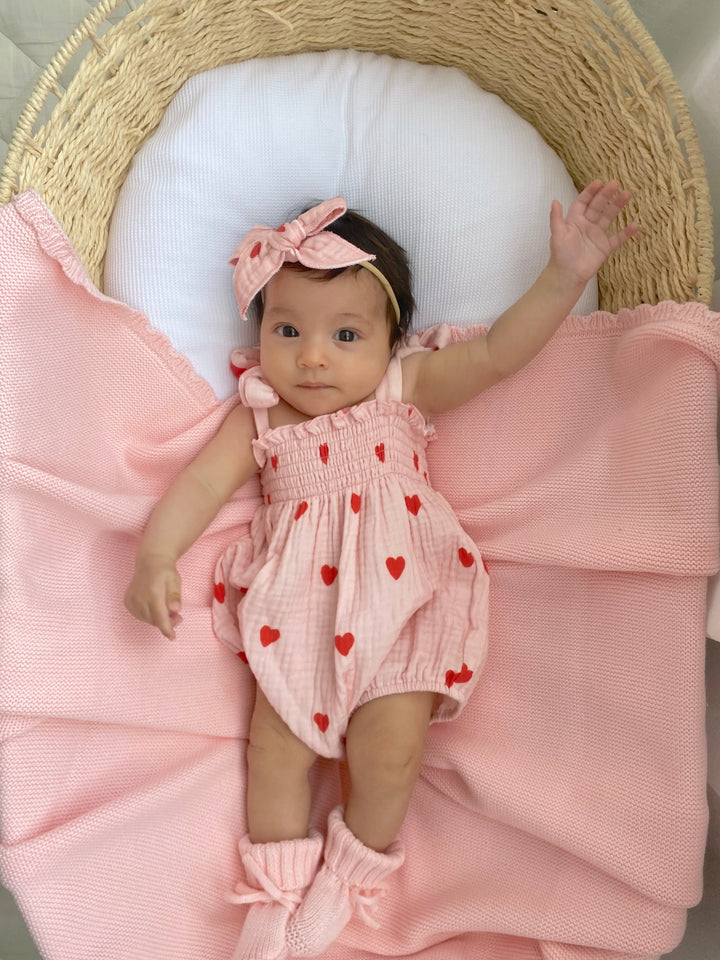 Tie Muslin Romper | Red Hearts