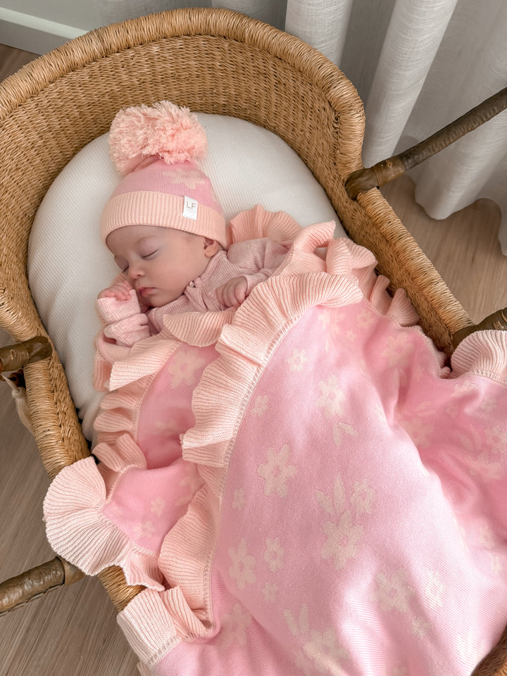 Frill Knit Blanket | Daisy Pink Floral