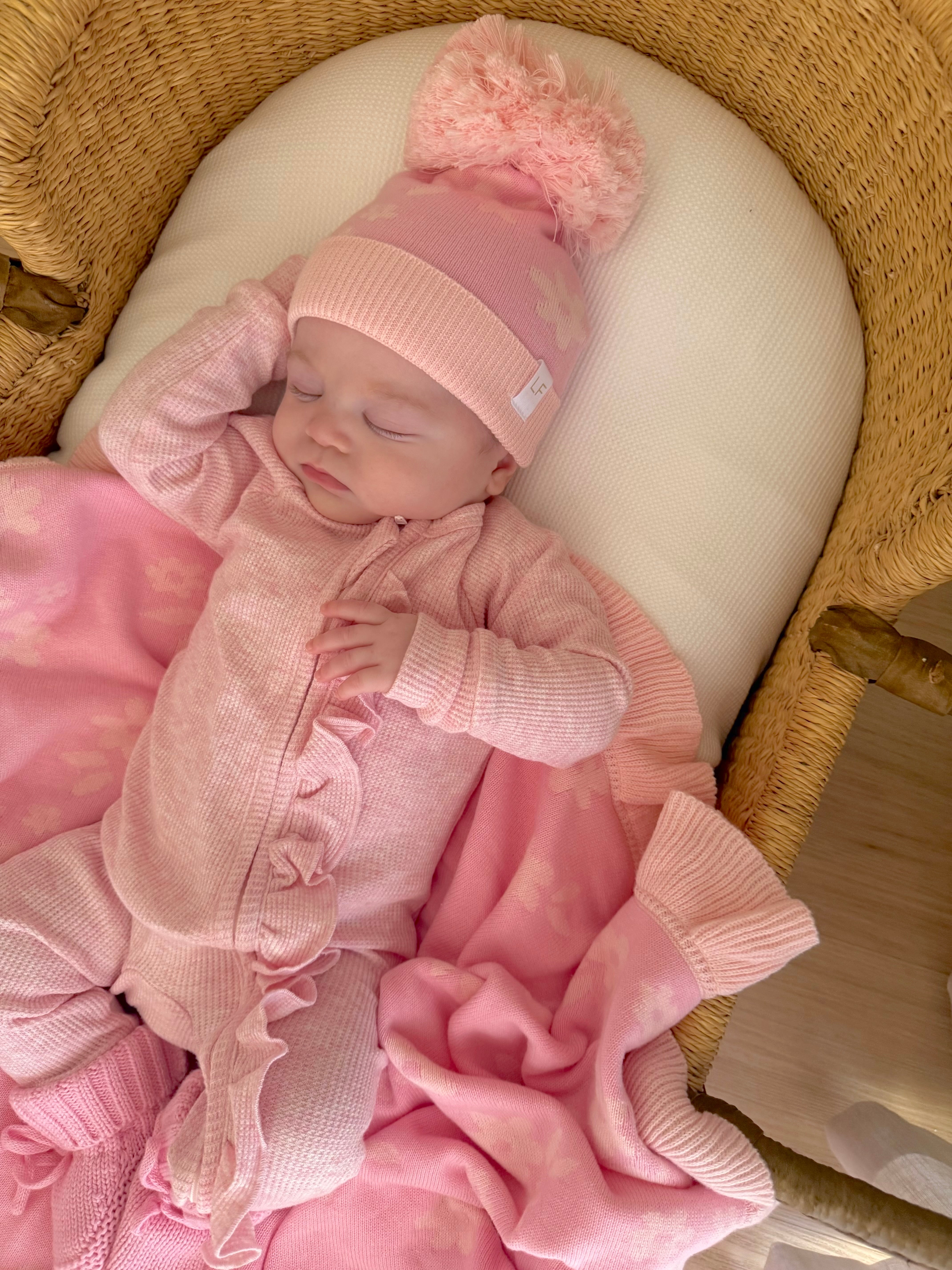 Frill Zip Romper | Baby Pink Marle Waffle – Little and Fern