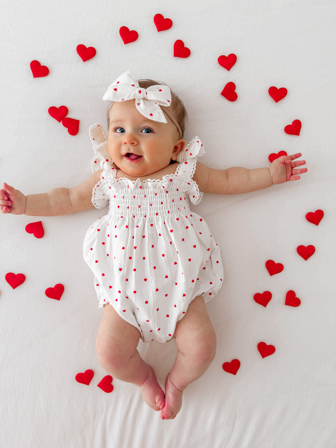 Tie Bubble Romper | Red Hearts Cotton