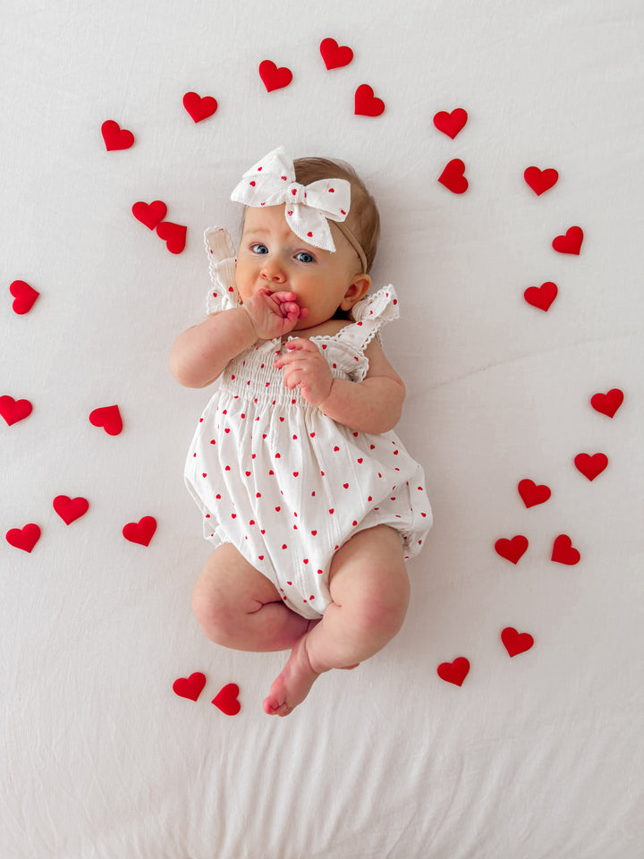 Bow Headband | Red Hearts Cotton