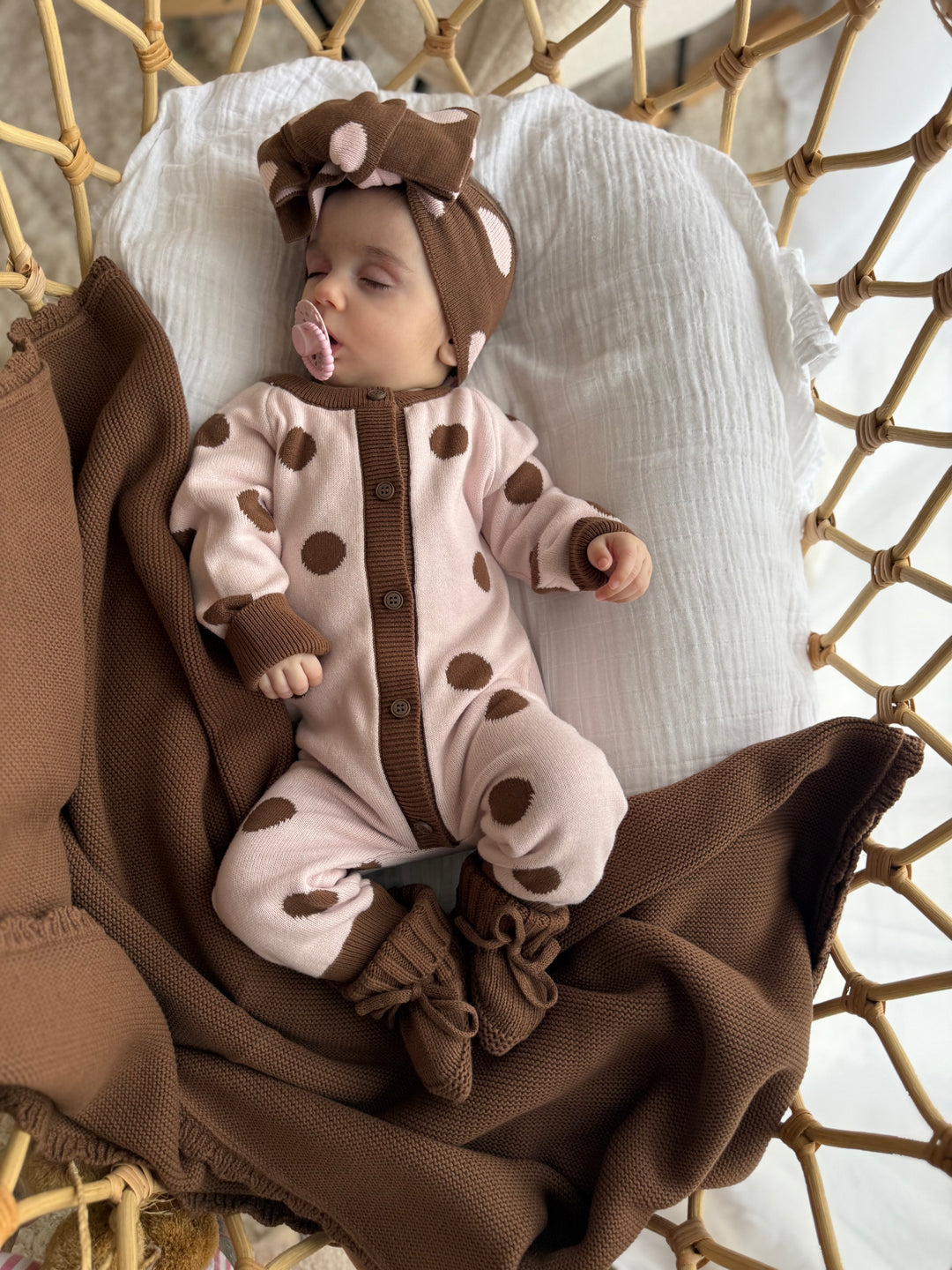 Knit Classic Romper | Pink Choc Polka