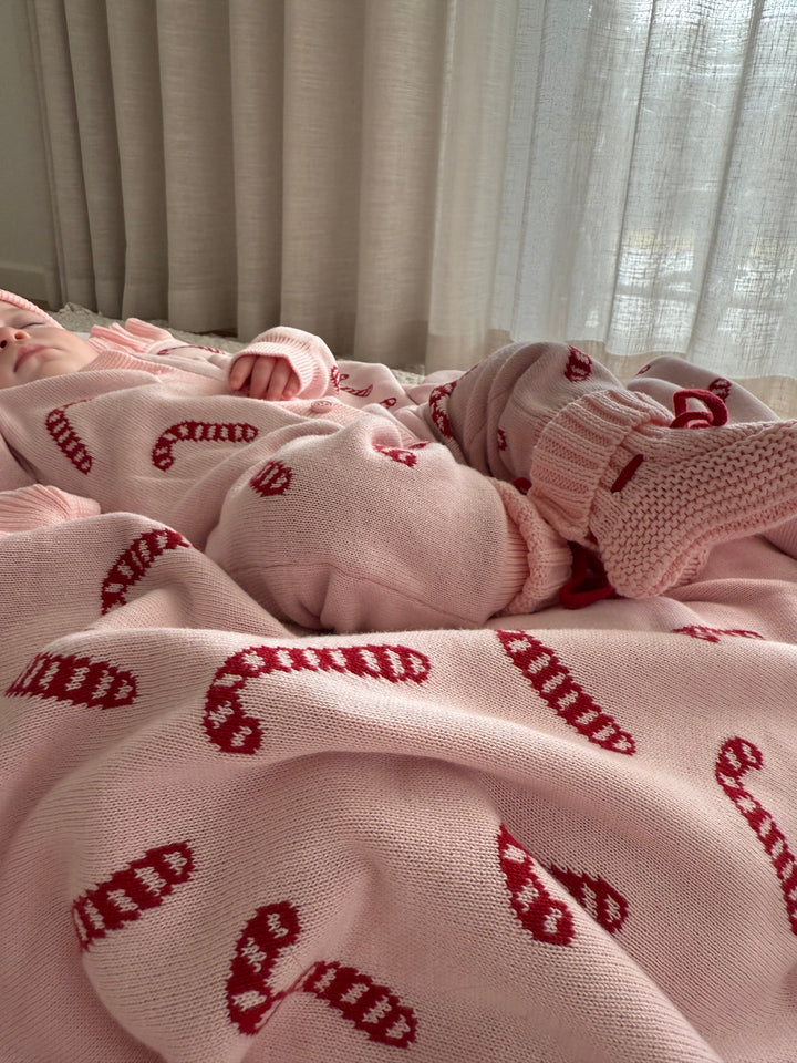 Frill Knit Blanket | Pink Candy Cane