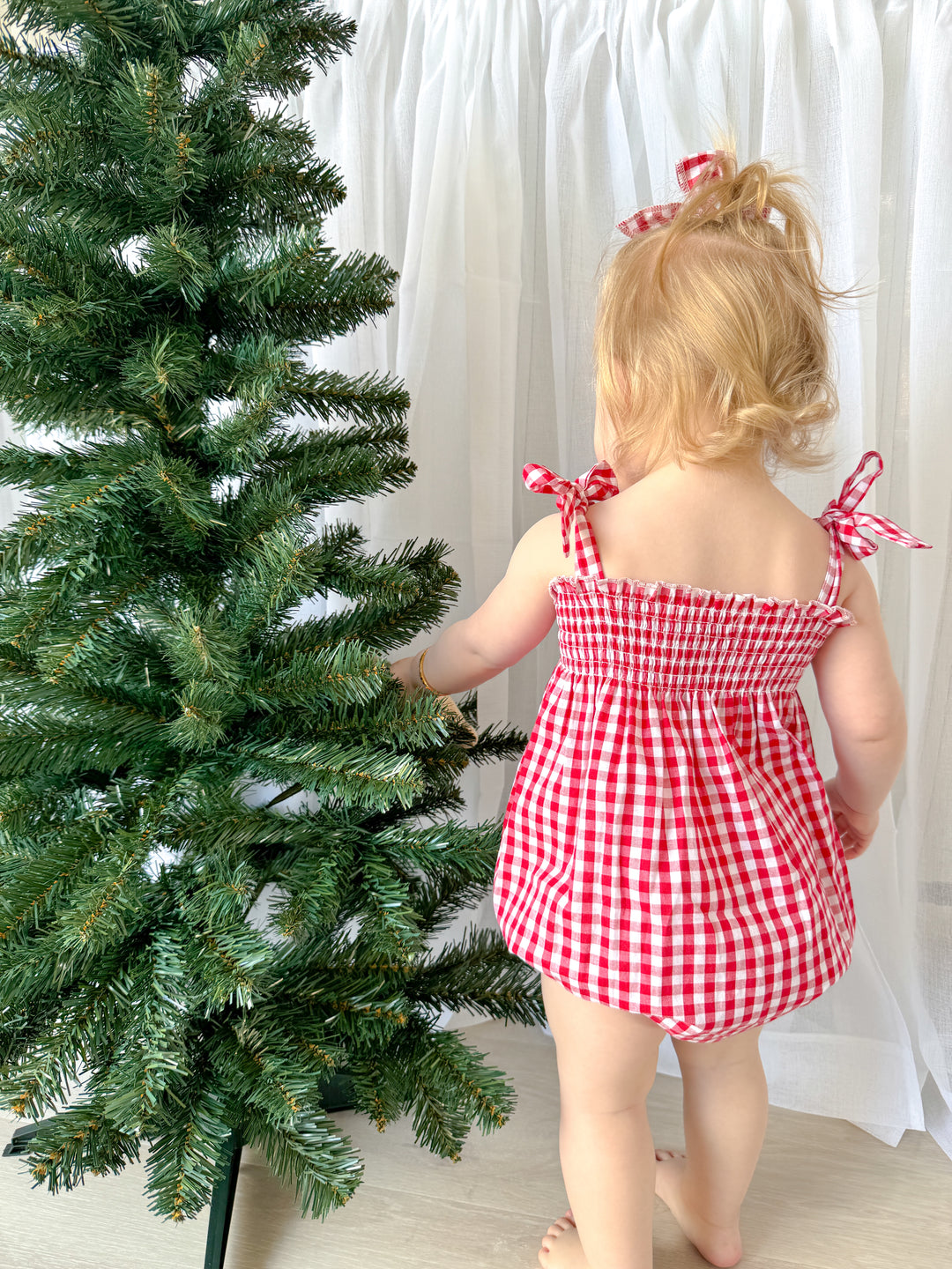 Tie Bubble Romper | Red Gingham