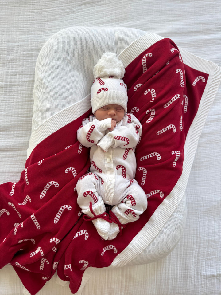 Knit Blanket | Classic Candy Cane