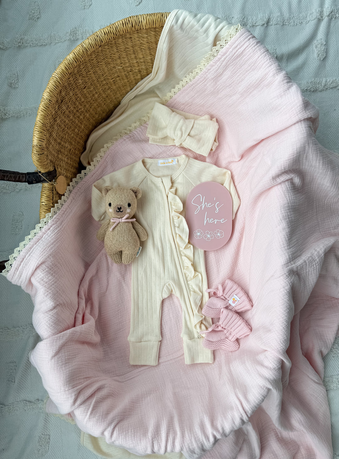 Essential Frill Zip Romper | Buttercream Pointelle
