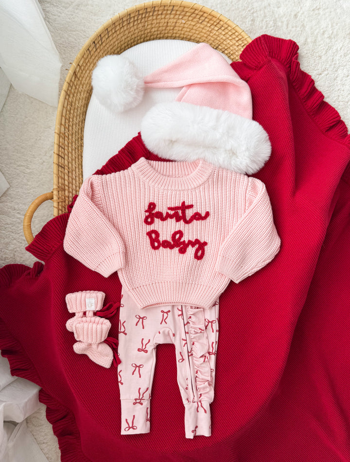 'Santa Baby' Chunky Knit Jumper | Baby Pink