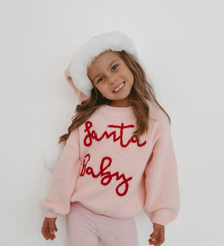 'Santa Baby' Chunky Knit Jumper | Baby Pink