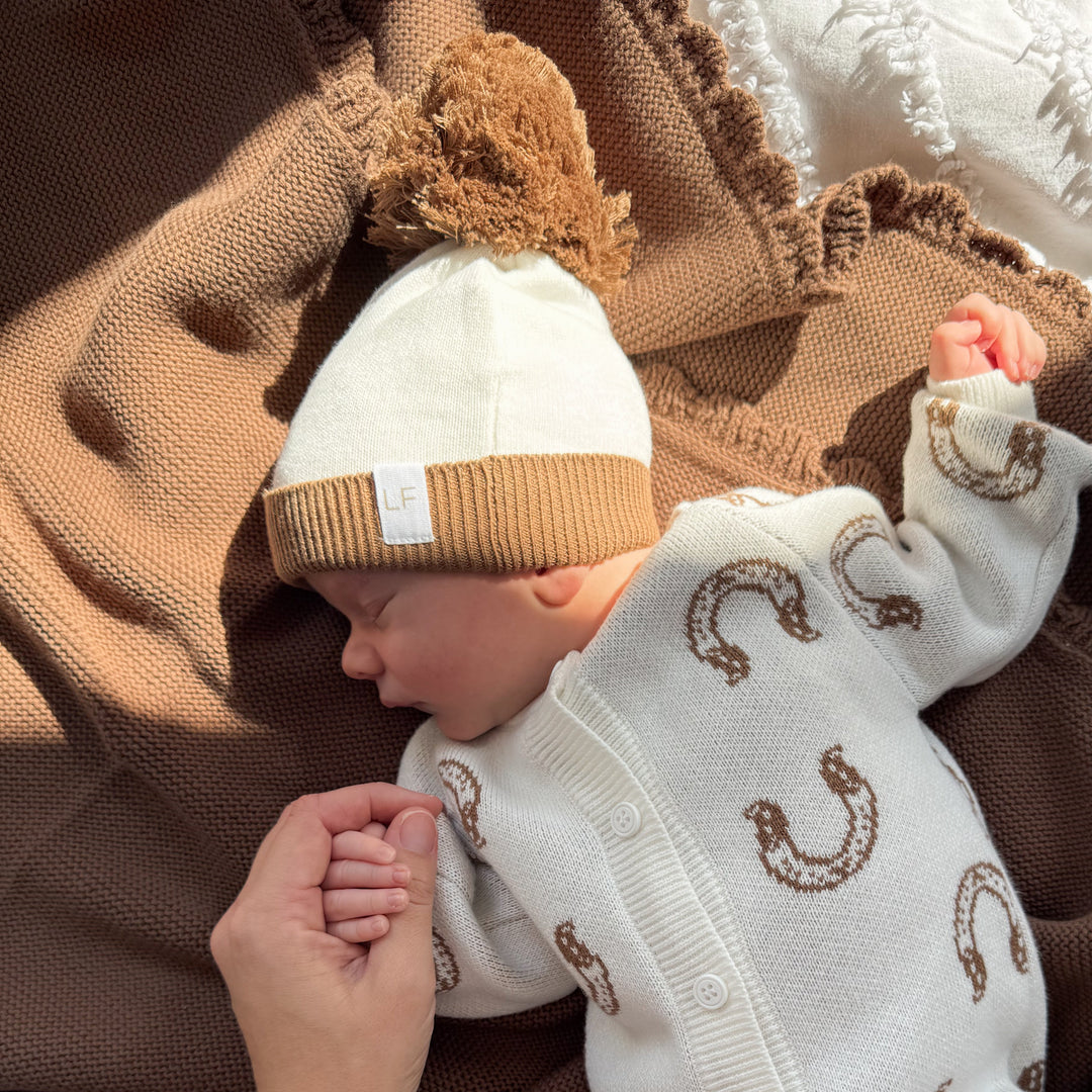 Knitted Pom Beanie | Ivory Duo tone
