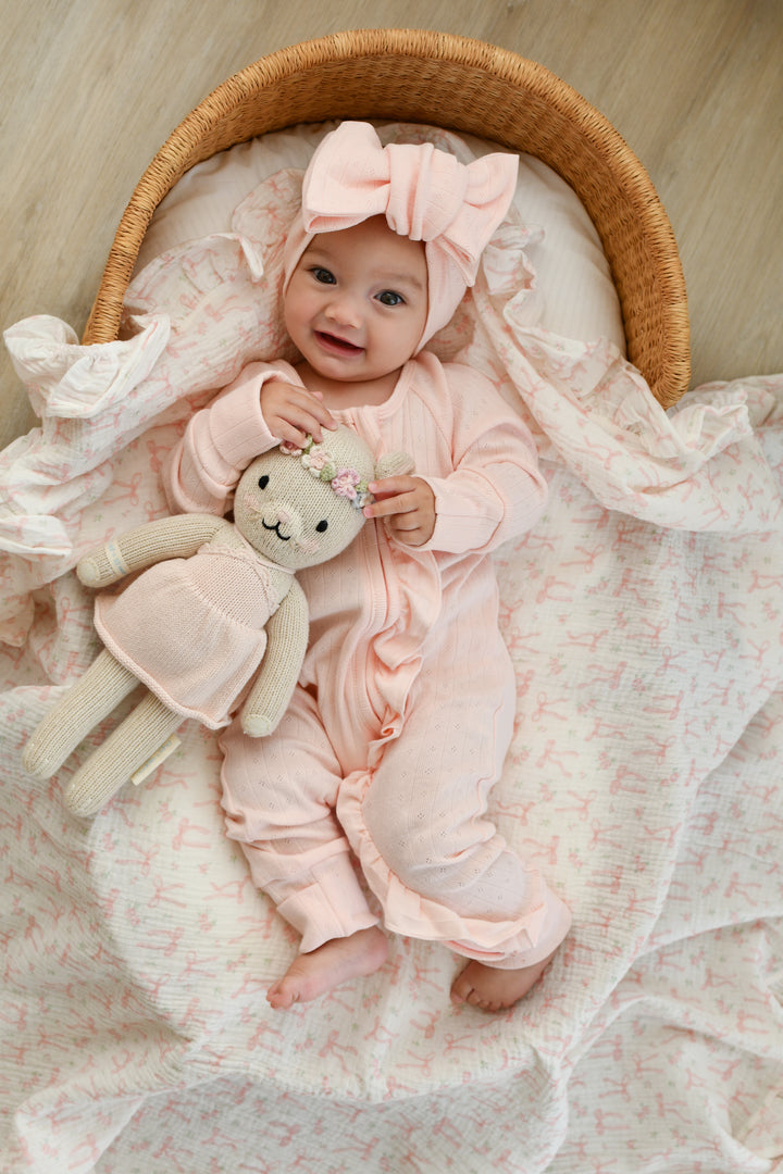 Frill Muslin Blanket | Pink Bow Floral