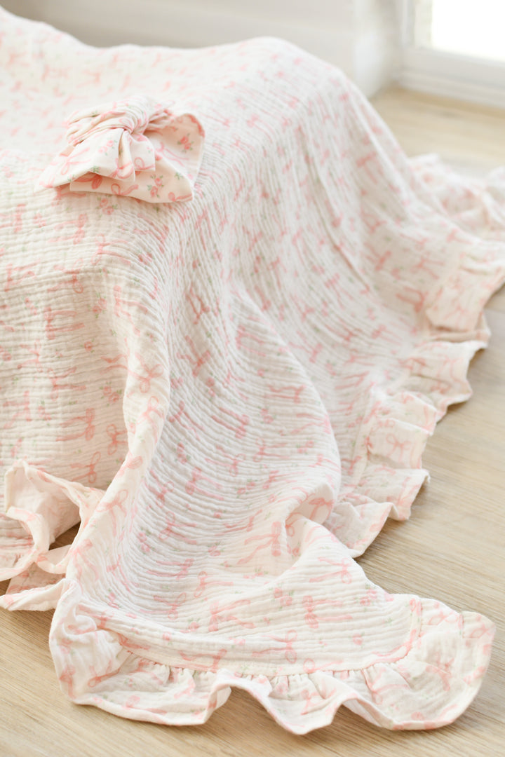 Frill Muslin Blanket | Pink Bow Floral