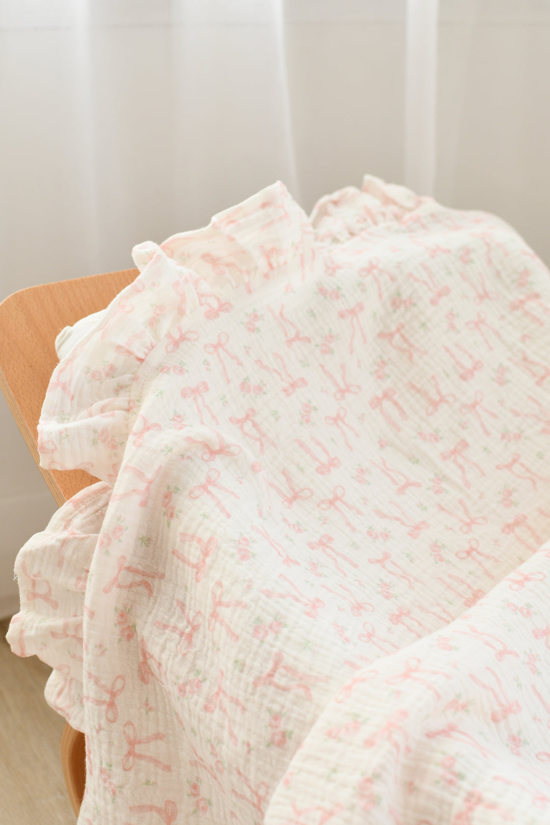 Frill Muslin Blanket | Pink Bow Floral