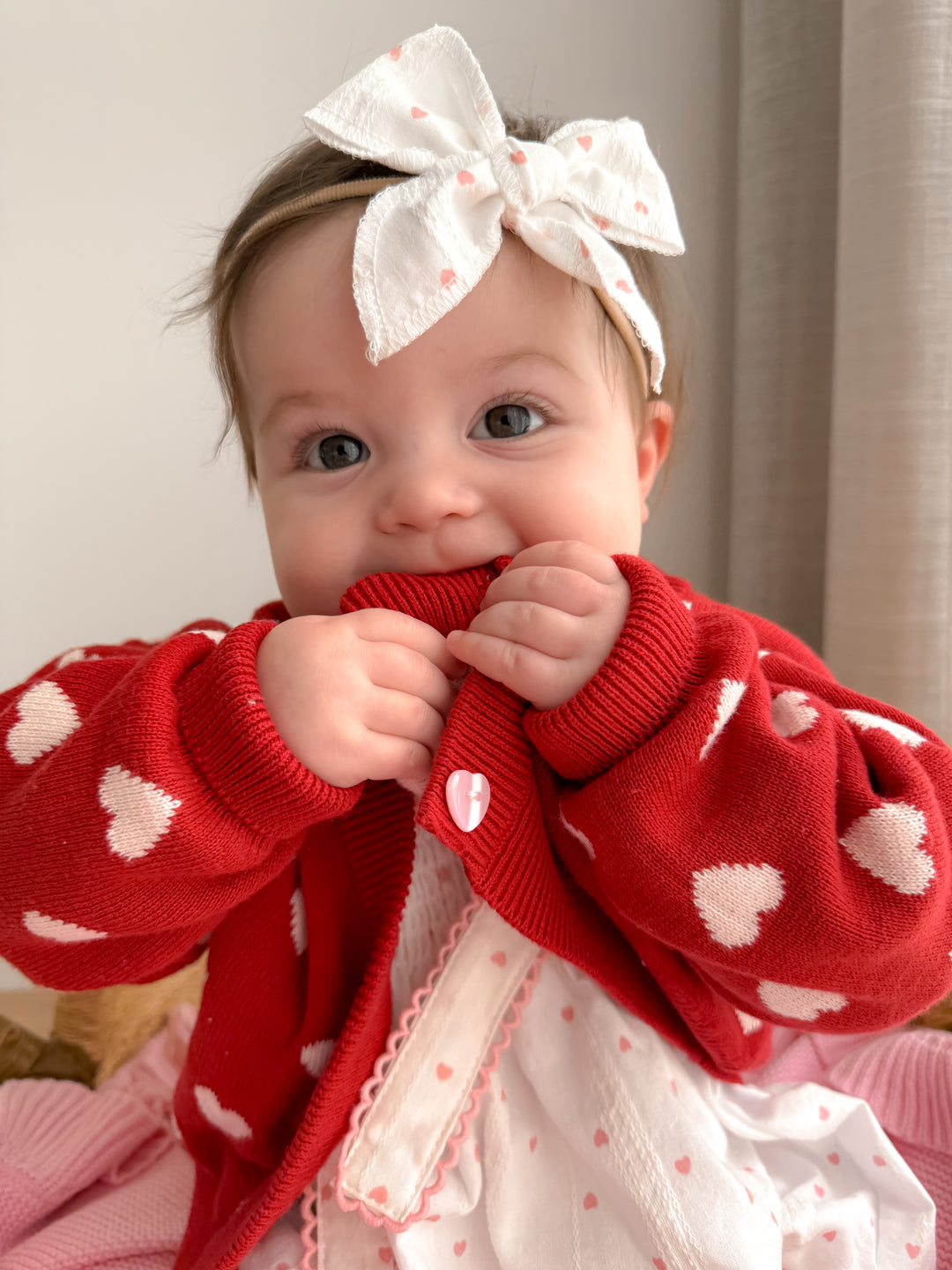 Bow Headband | Pink Hearts Cotton