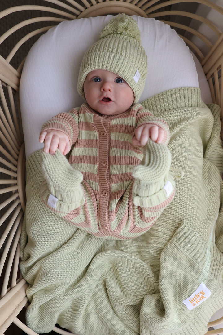 Chunky Knit Classic Romper | Matcha Stripe