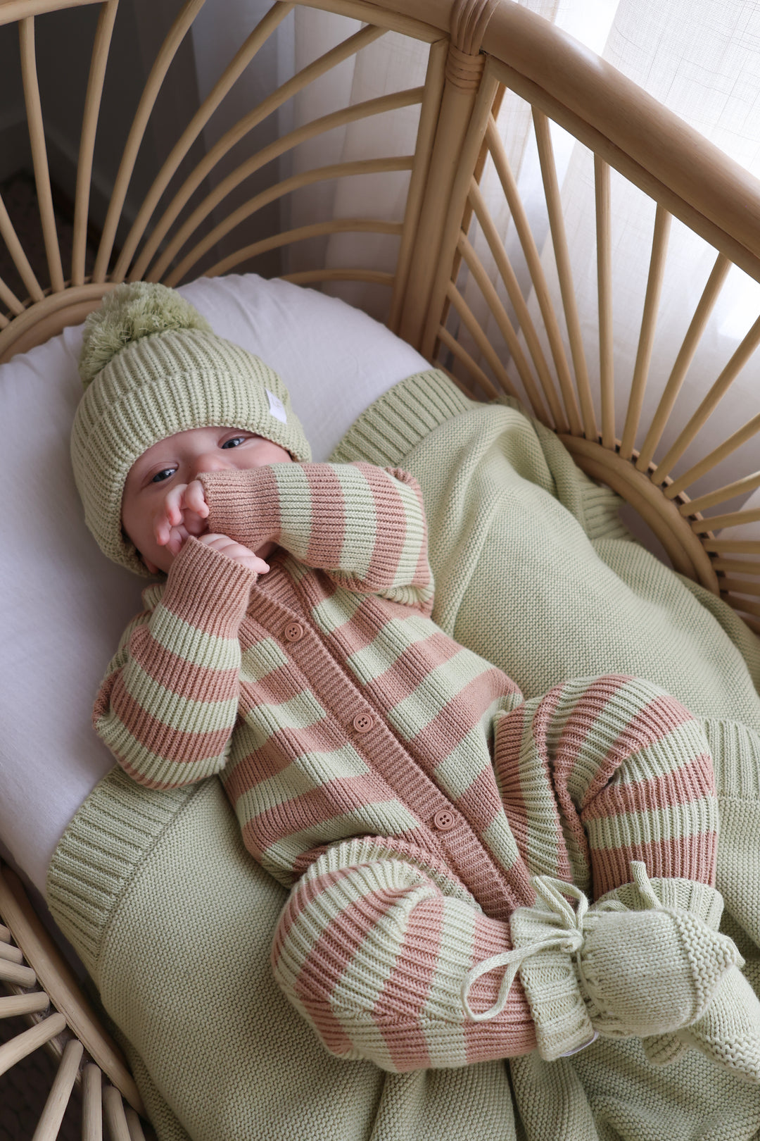 Chunky Knit Classic Romper | Matcha Stripe