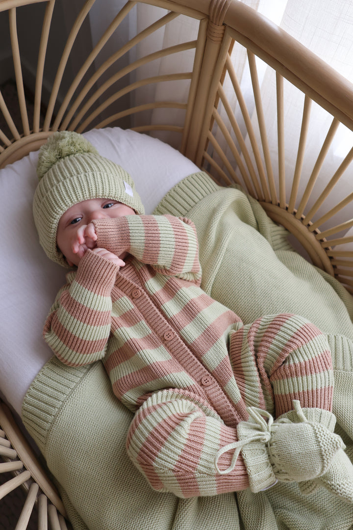 Chunky Knit Classic Romper | Matcha Stripe