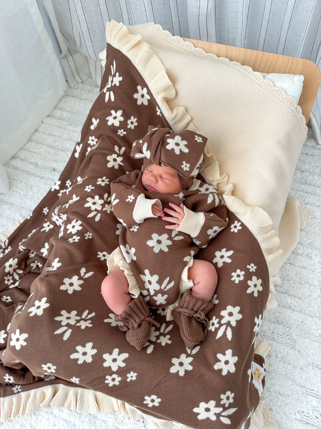 Frill Knit Romper | Daisy Floral Chocolate
