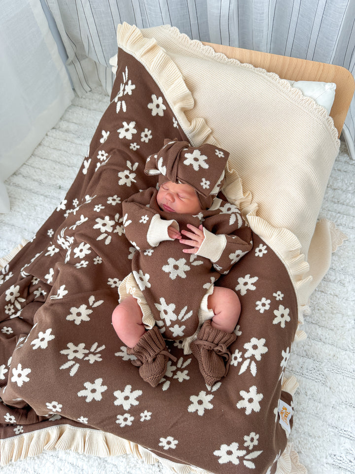 Frill Knit Romper | Daisy Floral Chocolate