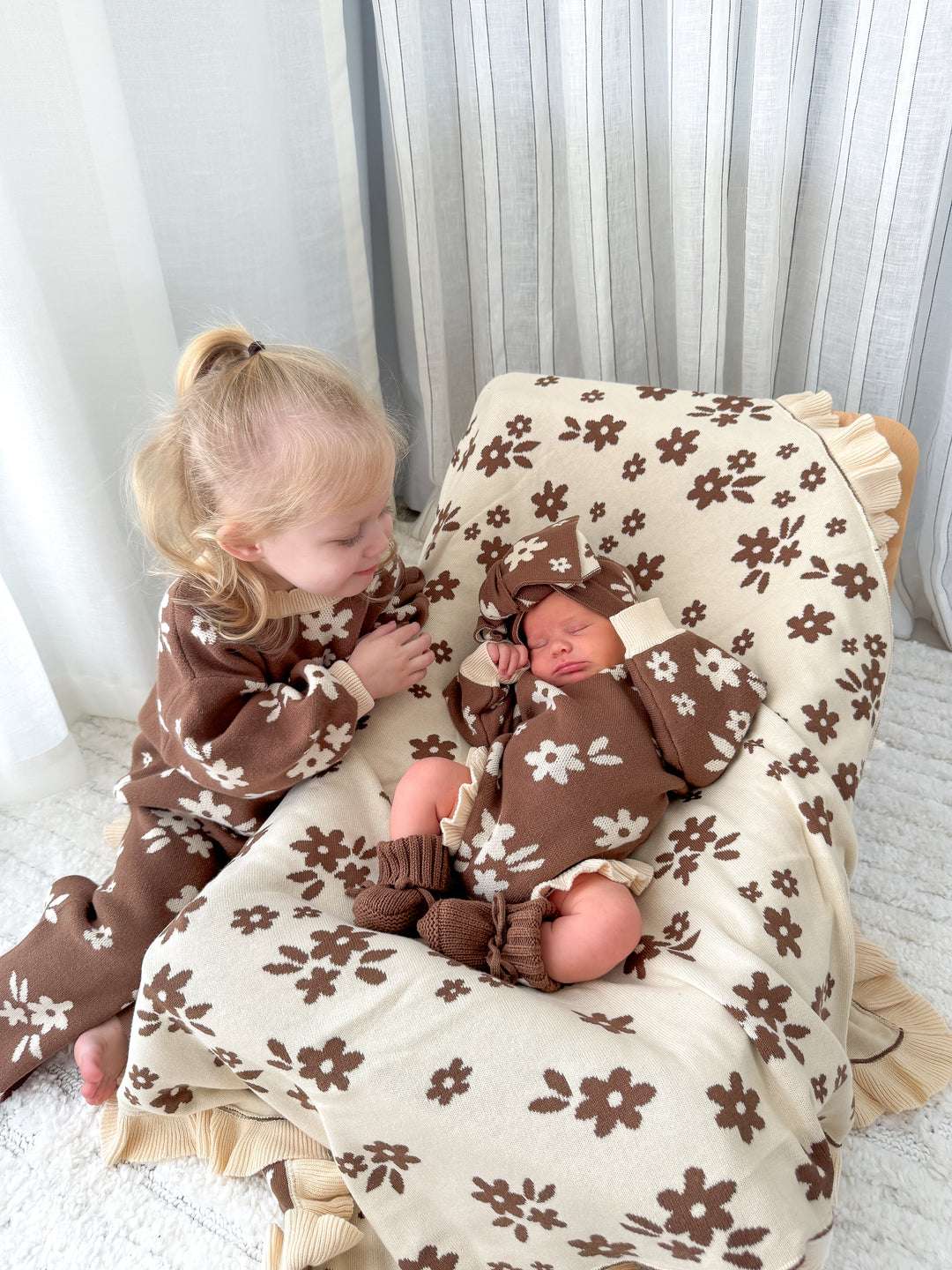 Frill Knit Romper | Daisy Floral Chocolate