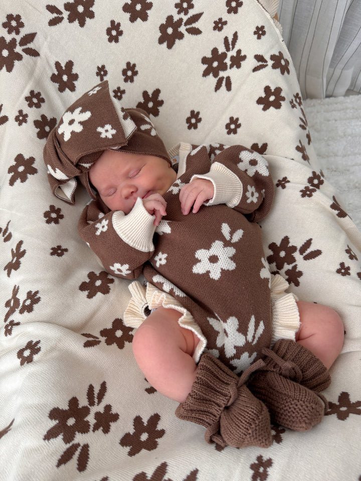 Frill Knit Romper | Daisy Floral Chocolate