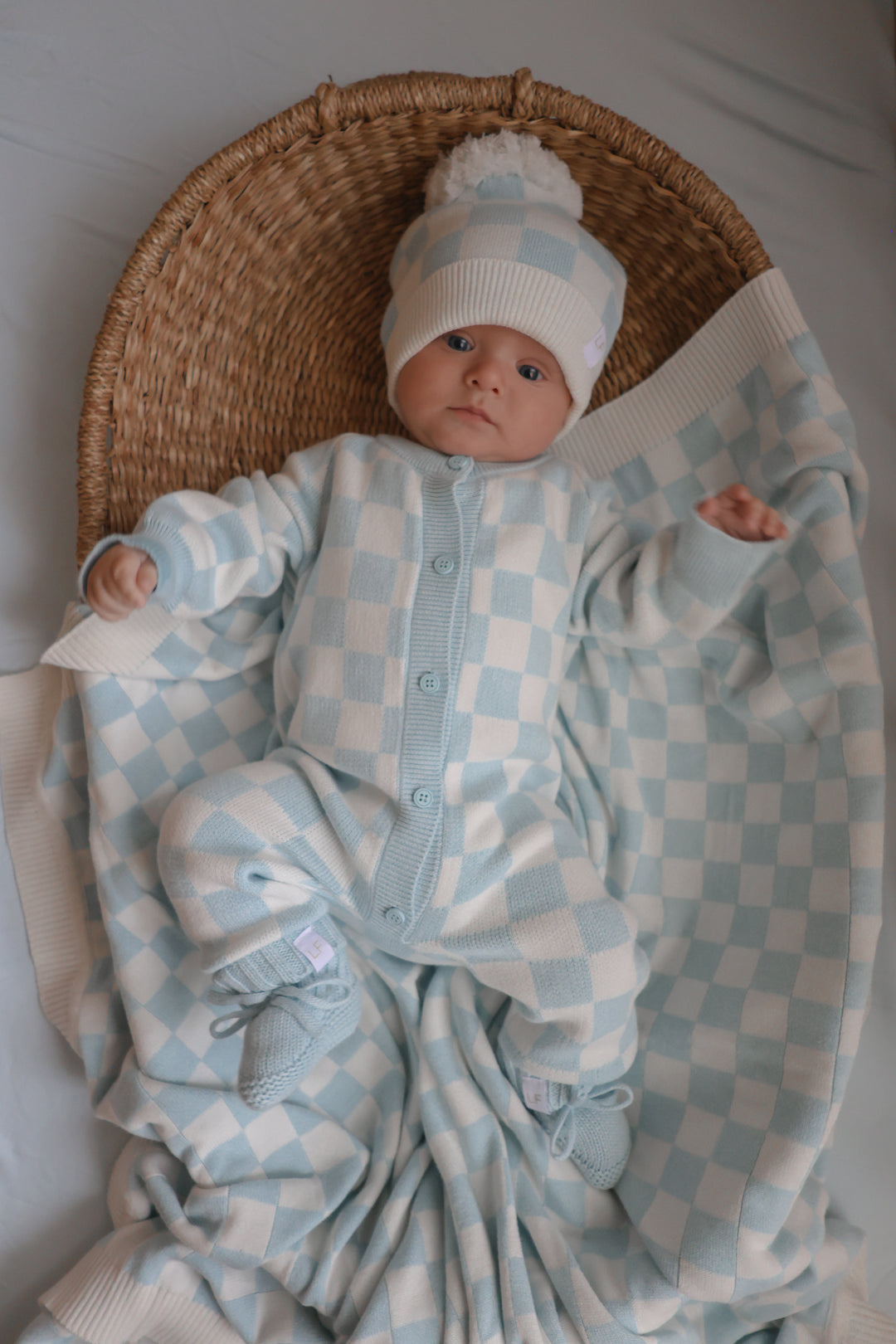 Knit Classic Romper | Sky Blue Checker