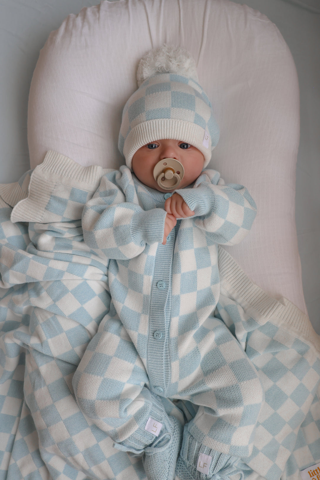 Knit Classic Romper | Sky Blue Checker