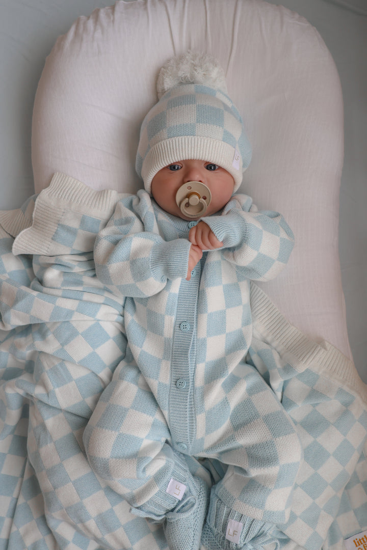 Knit Classic Romper | Sky Blue Checker