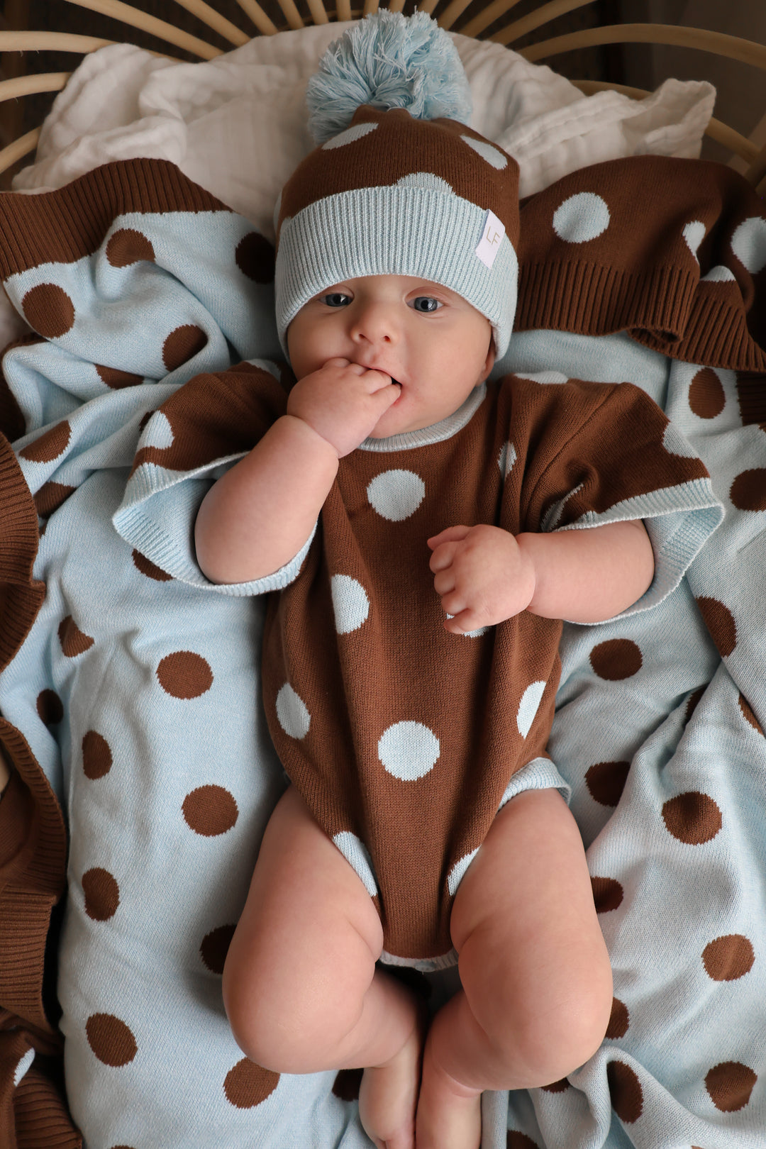 Knit T-Shirt Romper |  Choc Blue Polka