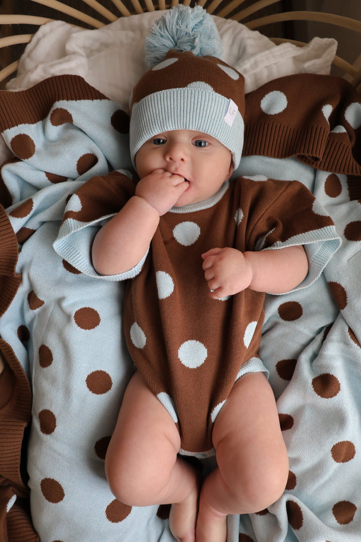 Knit T-Shirt Romper |  Choc Blue Polka