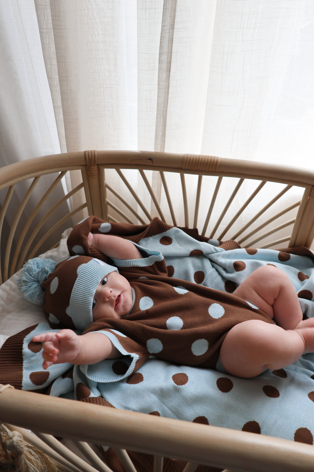 Knit T-Shirt Romper |  Choc Blue Polka