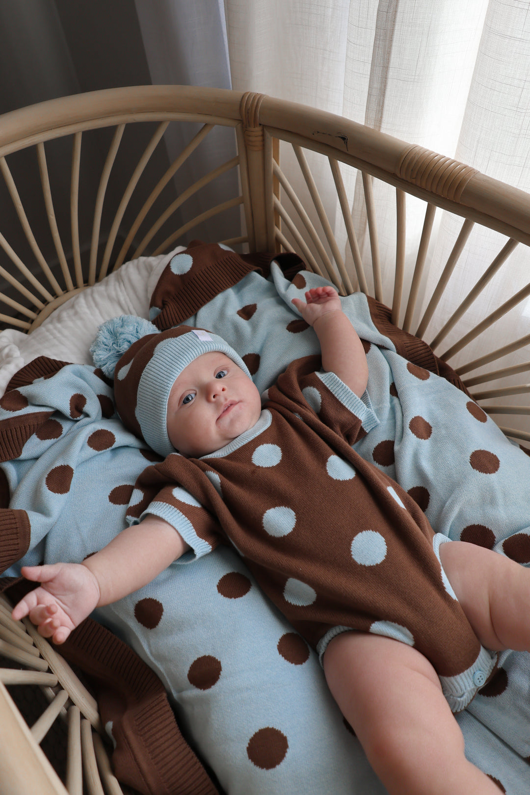 Knit T-Shirt Romper |  Choc Blue Polka