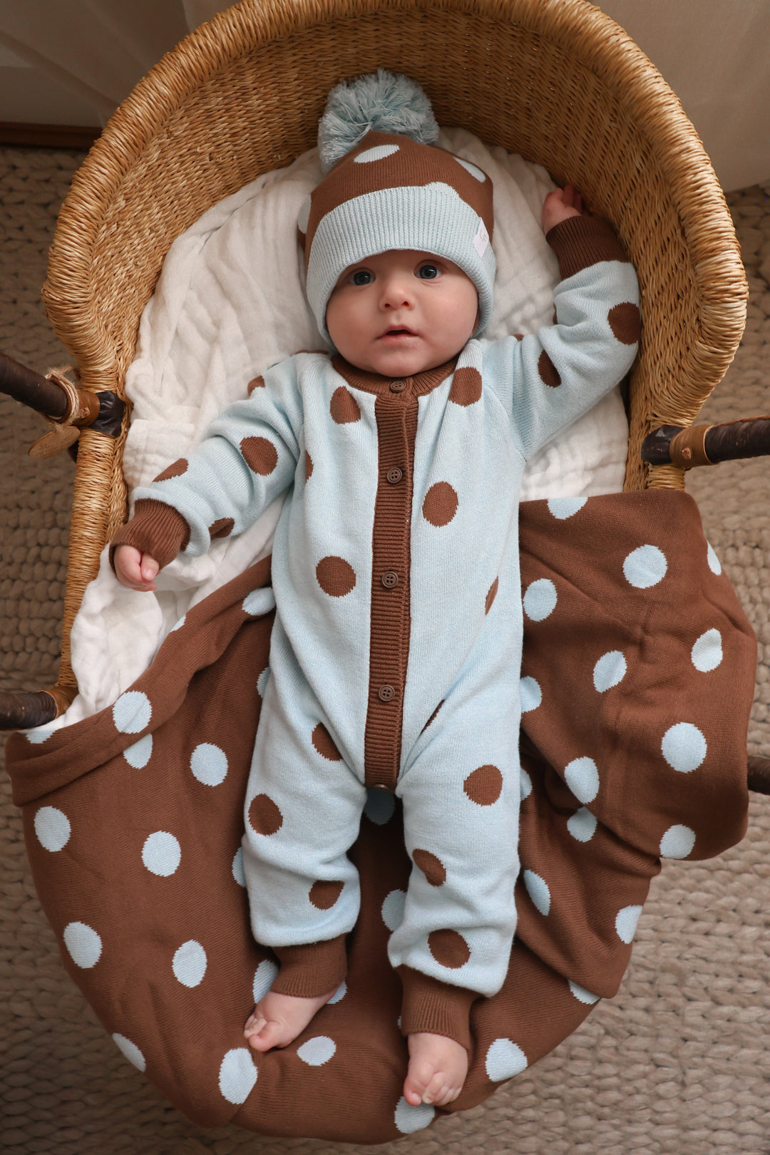 Knit Classic Romper | Blue Choc Polka