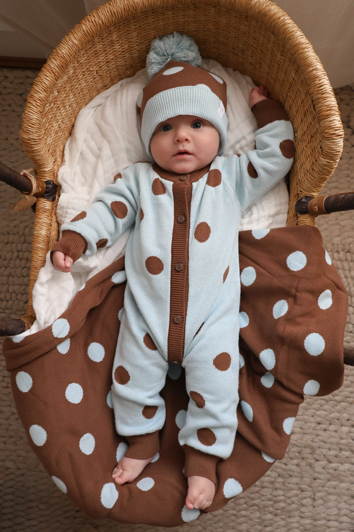 Knit Classic Romper | Blue Choc Polka
