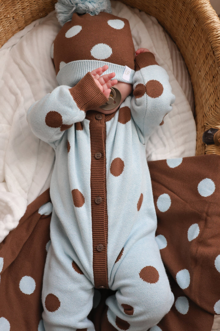 Knit Classic Romper | Blue Choc Polka