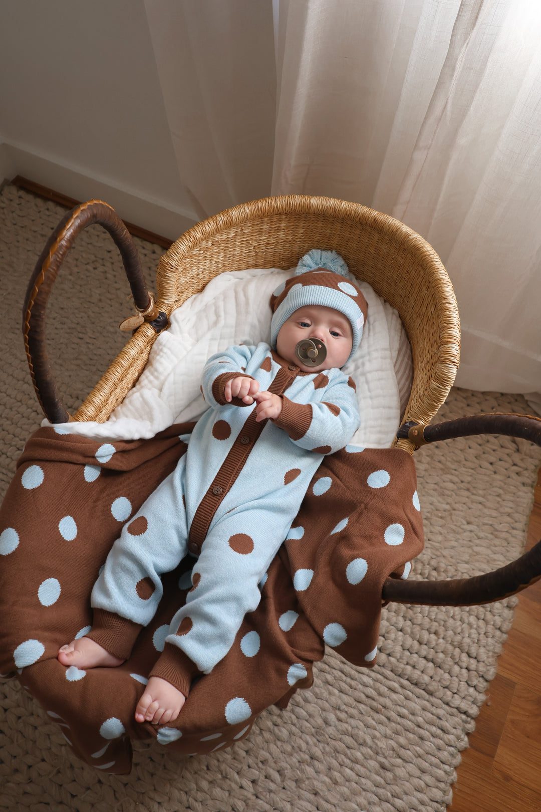 Knit Classic Romper | Blue Choc Polka
