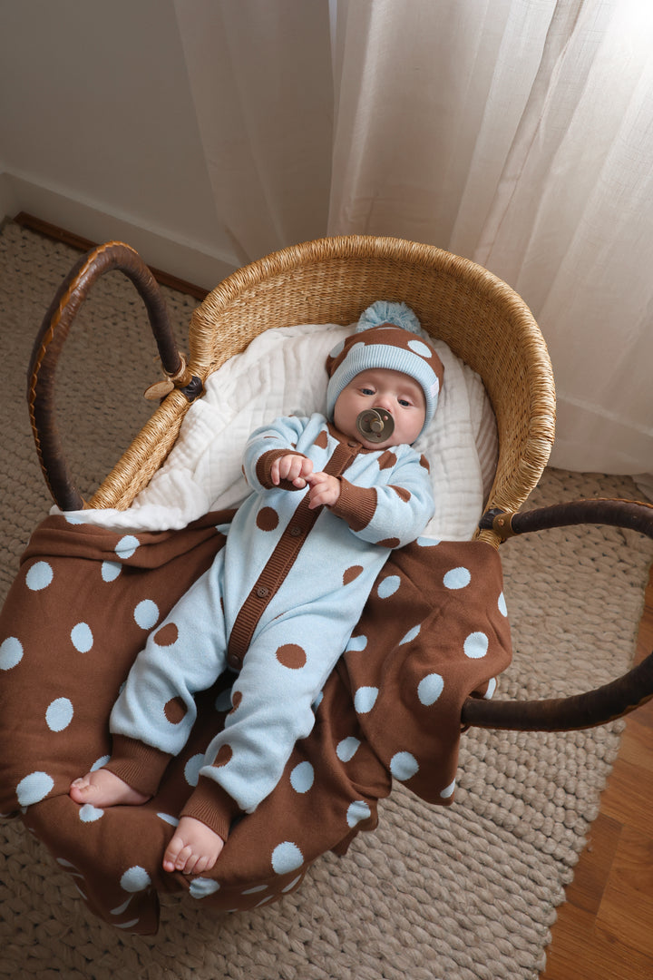 Knit Classic Romper | Blue Choc Polka