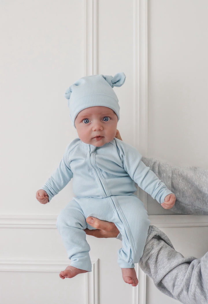 Double Knot Beanie | Baby Blue Rib