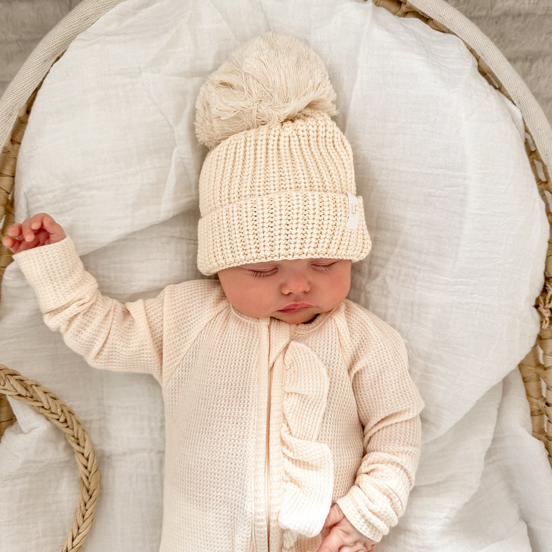 Knitted Pom Beanie | Cream