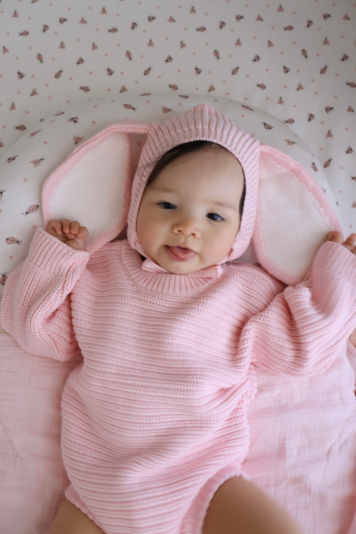 Knitted Bunny Bonnet | Baby Pink