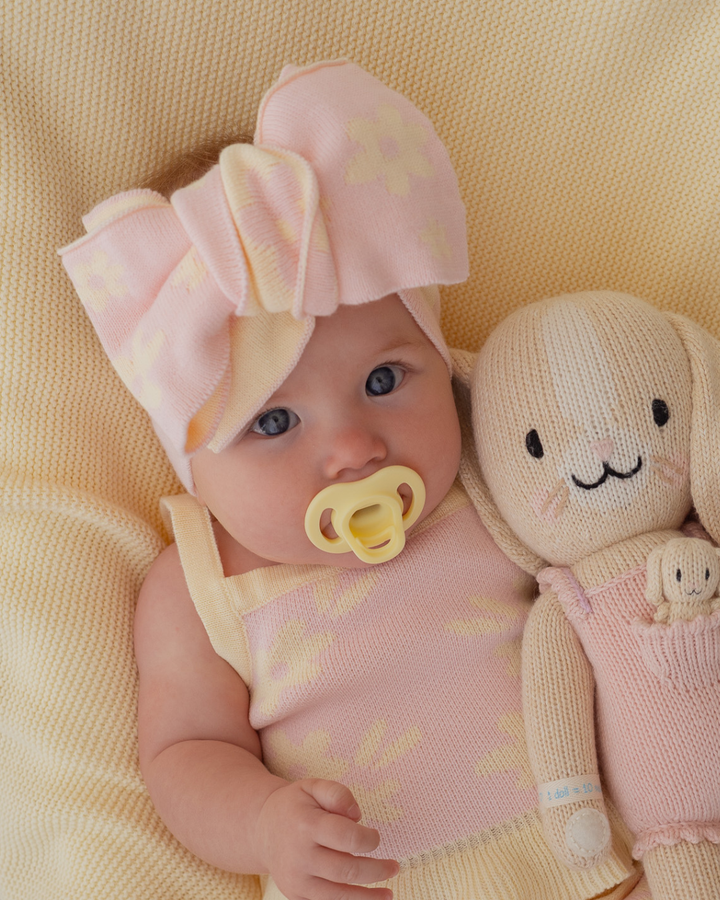 Knitted Oversized Topknot | Daisy Floral Lemon *PRE-ORDER*