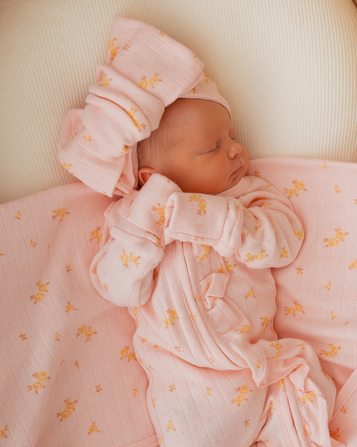 Essential Oversized Topknot | Tiny Yellow Floral Pointelle