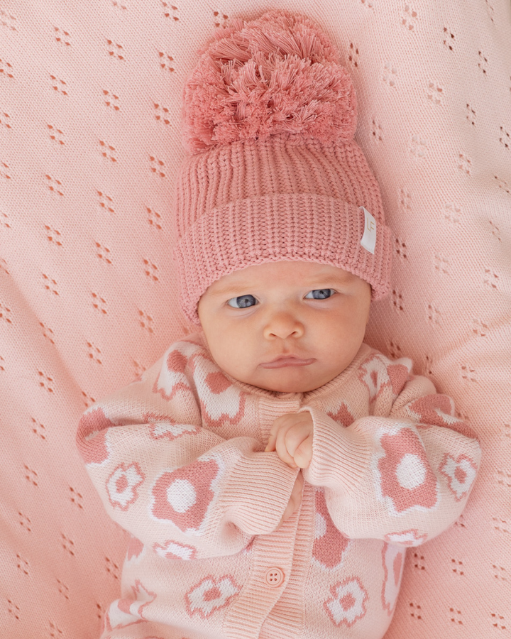 Knitted Pom Beanie | Strawberry