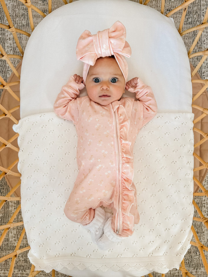 Frill Zip Romper | Paisley Pink - SIZE 1