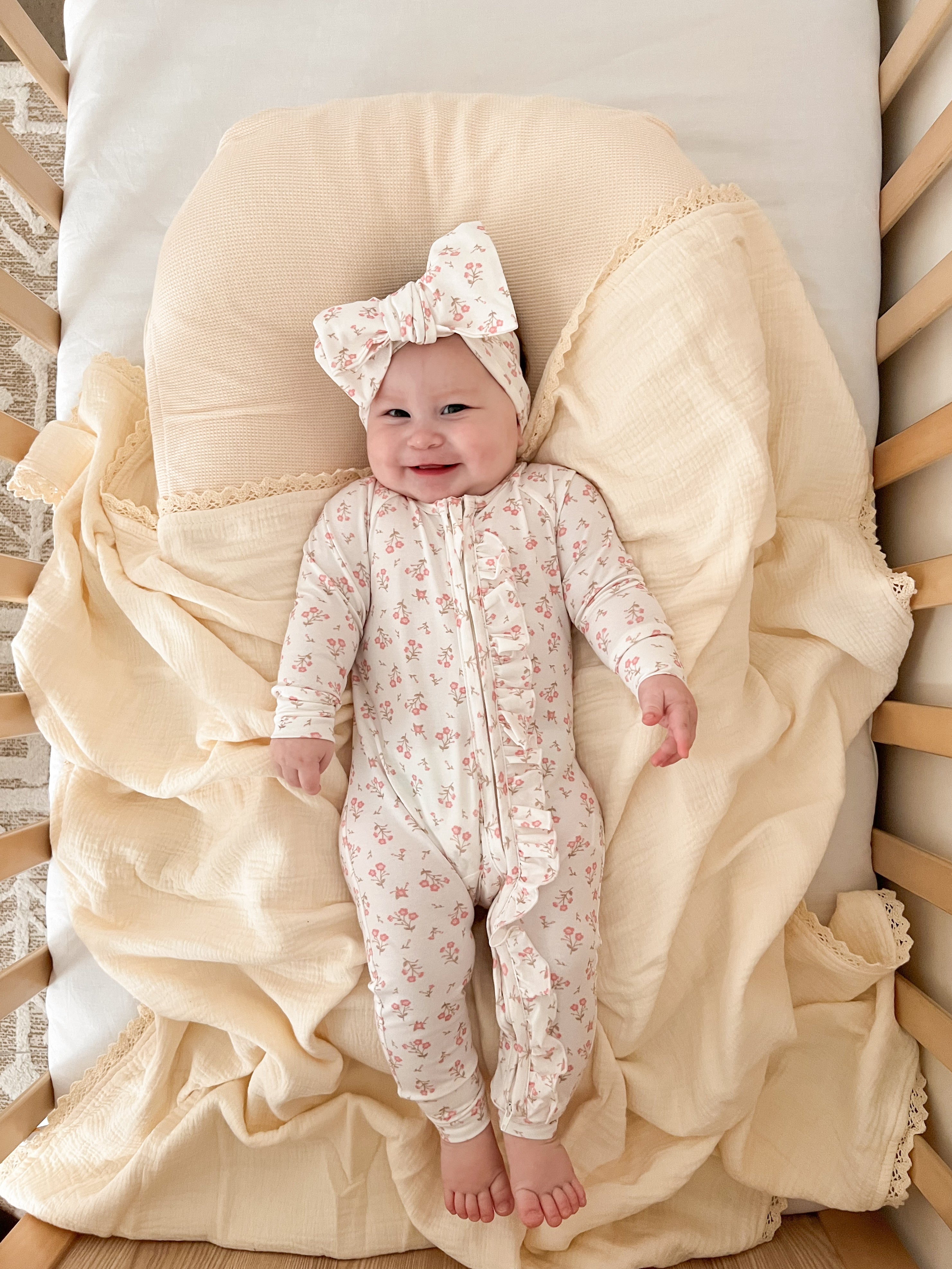 Frill Zip Romper | Paisley Peony – Little and Fern
