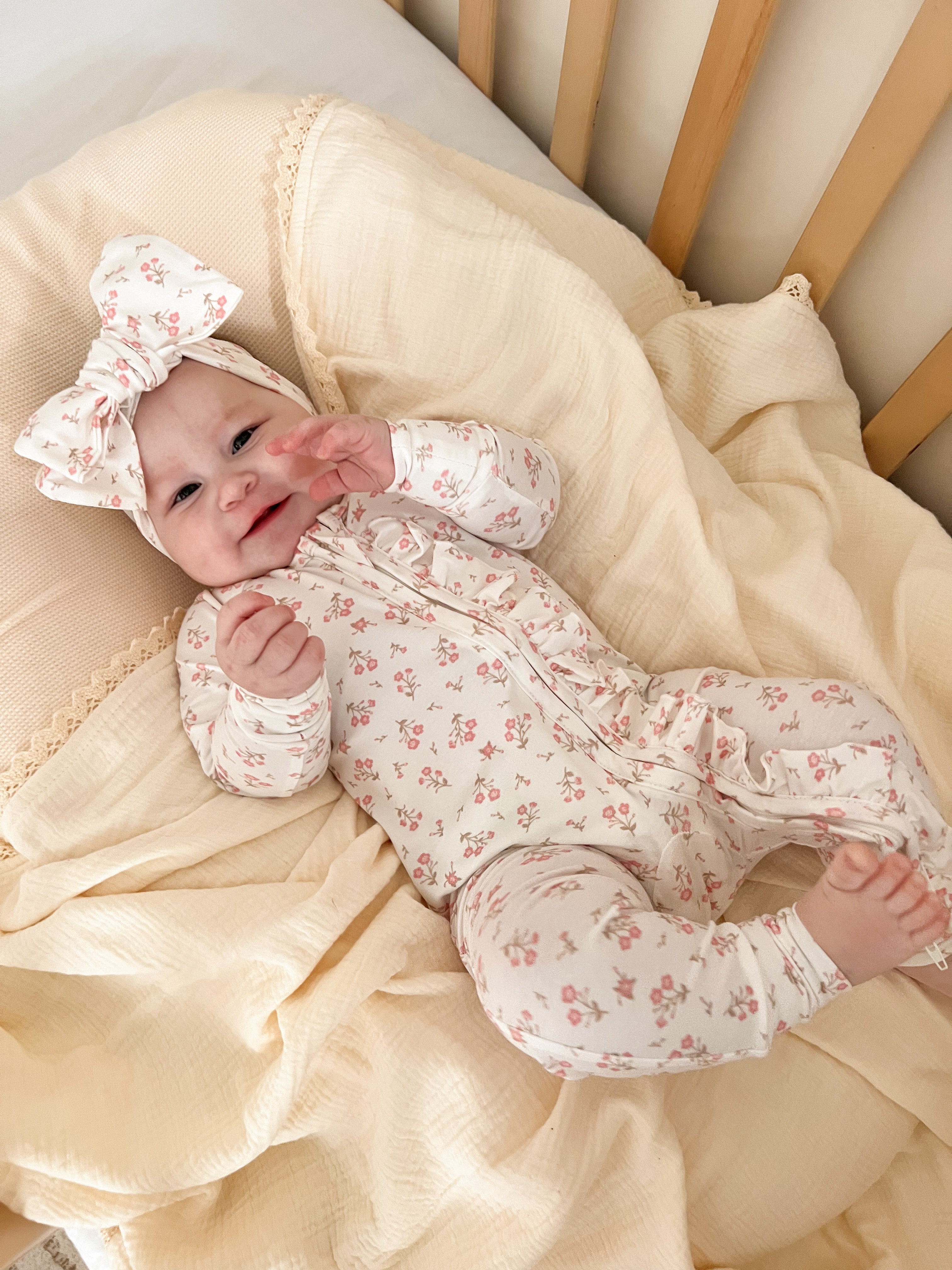 Frill Zip Romper | Paisley Peony – Little and Fern