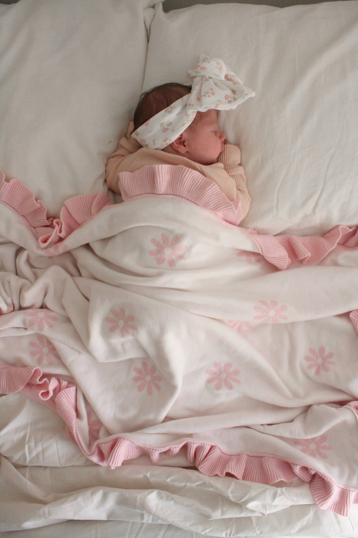 Frill Knit Blanket | Baby Pink Floral